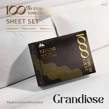 1000 Thread Count Best Bed Sheets 100% Egyptian Cotton Sheets Set - Bright White Long-staple Cotton King Sheet For Bed, Fits Mattress Upto 18'' Deep Pocket, Soft & Silky Sateen Weave Sheets