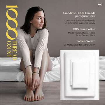 1000 Thread Count Best Bed Sheets 100% Egyptian Cotton Sheets Set - Bright White Long-staple Cotton King Sheet For Bed, Fits Mattress Upto 18'' Deep Pocket, Soft & Silky Sateen Weave Sheets