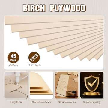 Baltic Birch Plywood 45 PCS for Crafting & Laser Engraving