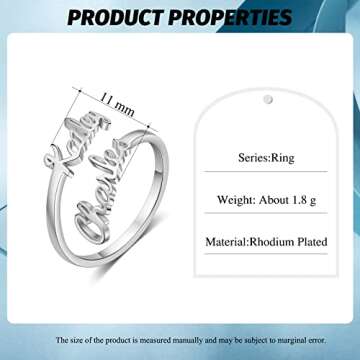 LoraPetid Custom Name Ring for Women,Personalized Adjustable Ring with Double Names, Gift for Women/Mother (silver)