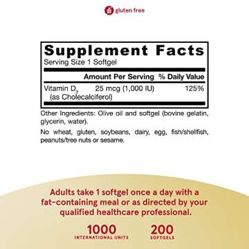 Jarrow Formulas® Vitamin D3 25 mcg, Dietary Supplement, Bone and Joint, Support for Immune Health a...