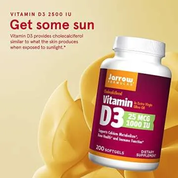 Jarrow Formulas® Vitamin D3 25 mcg, Dietary Supplement, Bone and Joint, Support for Immune Health and Calcium Metabolism, 200 Softgels, 200 Day Supply