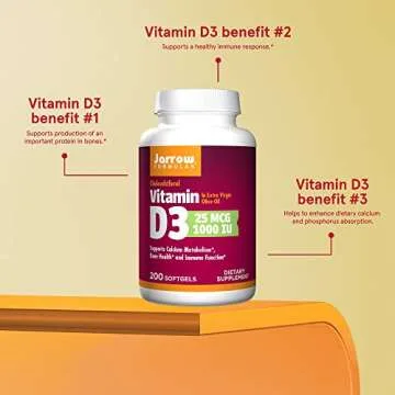 Jarrow Formulas® Vitamin D3 25 mcg, Dietary Supplement, Bone and Joint, Support for Immune Health and Calcium Metabolism, 200 Softgels, 200 Day Supply