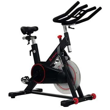 Sunny Health & Fitness Magnetic Belt Drive Indoor Cycling Bike with 44 lb Flywheel and Large Device ...
