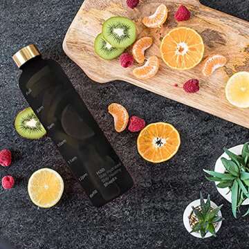 SHAPEX - Time Marked Cute Water Bottles For Women And Men With Times To Drink, BPA Free Frosted & Aesthetic Water Bottle With Time Marker, Clear Water Bottle 1 Liter | 32 Oz (Black)