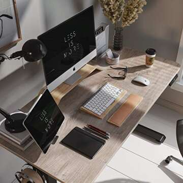 FAMISKY Height Adjustable Standing Desk, 48x 24 Inch Electric Stand up Home Office Table, Sit Stand Desk Computer Workstation with Splice Board, Black Frame & Oak Wood Desktop