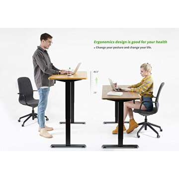 FAMISKY Height Adjustable Standing Desk, 48x 24 Inch Electric Stand up Home Office Table, Sit Stand Desk Computer Workstation with Splice Board, Black Frame & Oak Wood Desktop