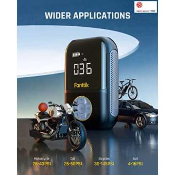 Fanttik X8 Portable Tire Inflator, Lightweight for Motorcycle tire, Cordless Air Compressor Pump, Rechargeable Battery, 150PSI with Digital Screen and LED for E-Bike, Bicycle, Car