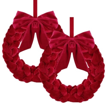 Heytimi 2 Pcs Velvet Christmas Wreaths 14" - Indoor Outdoor Decor