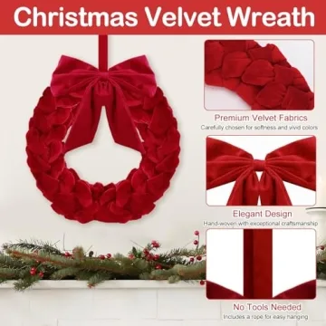 Heytimi Velvet Wreath Christmas Decor for Front Door