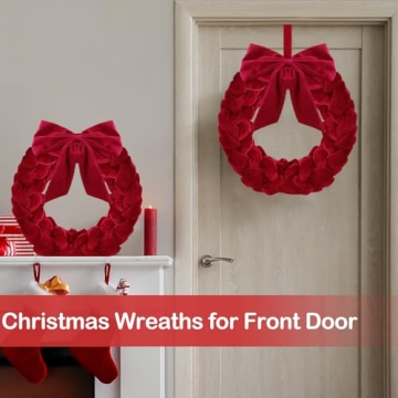 Heytimi Velvet Wreath Christmas Decor for Front Door