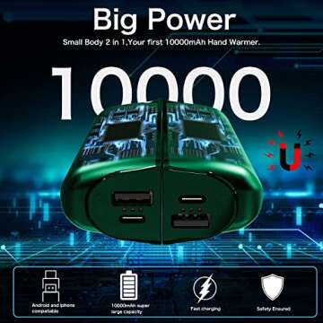 Hand Warmers Rechargeable 2 Pack,10000mAh Split-Magnetic Electric AI Handwarmer Power Bank,3 Levels,...