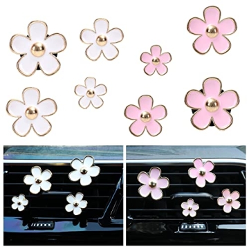 Whaline 8 Pieces Flowers Car Air Vent Clips with Fragrance Pads Pink White Daisy Air Conditioning Ou...