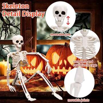XIMISHOP 2pcs Skeleton Halloween Decoration, 16” Full Body Posable Halloween Hanging Plastic Skeleton Decoration with Movable Joints for Halloween Decoration Indoor Outdoor