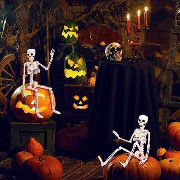 XIMISHOP 2pcs Skeleton Halloween Decoration, 16” Full Body Posable Halloween Hanging Plastic Skeleton Decoration with Movable Joints for Halloween Decoration Indoor Outdoor