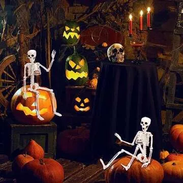 XIMISHOP 2pcs Skeleton Halloween Decoration, 16” Full Body Posable Halloween Hanging Plastic Skeleton Decoration with Movable Joints for Halloween Decoration Indoor Outdoor