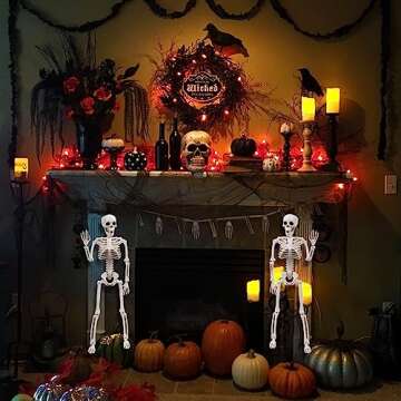 XIMISHOP 2pcs Skeleton Halloween Decoration, 16” Full Body Posable Halloween Hanging Plastic Skeleton Decoration with Movable Joints for Halloween Decoration Indoor Outdoor