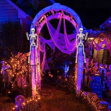 XIMISHOP 2pcs Skeleton Halloween Decoration, 16” Full Body Posable Halloween Hanging Plastic Skeleton Decoration with Movable Joints for Halloween Decoration Indoor Outdoor