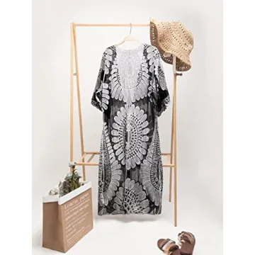 CUPSHE Women's Lace Mesh Sheer Embroidered Cardigan Floral Bathing Suit Cover Up, Black