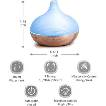 ASAKUKI 300ML Premium, Essential Oil Diffuser, Quiet 5-in-1 Humidifier, Natural Home Fragrance Diffuser with 7 LED Color Changing Light and Easy to Use