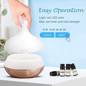 ASAKUKI 300ML Premium, Essential Oil Diffuser, Quiet 5-in-1 Humidifier, Natural Home Fragrance Diffuser with 7 LED Color Changing Light and Easy to Use