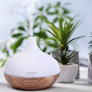 ASAKUKI 300ML Premium, Essential Oil Diffuser, Quiet 5-in-1 Humidifier, Natural Home Fragrance Diffuser with 7 LED Color Changing Light and Easy to Use