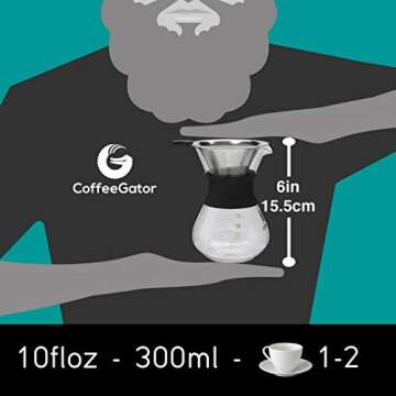 Coffee Gator Pour Over Coffee Maker - 10.5 oz Paperless, Portable, Drip Coffee Brewer Pour Over Set ...