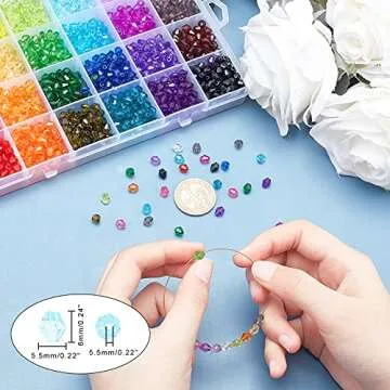 PH PandaHall 2160pcs 6mm Crystal Beads Bicone Bracelet Beads Faceted Acrylic Beads 24 Colors Rainbow Loose Craft Beads for Bracelet Necklace Earring Keychain Jewelry Making Flower Bags Decoration