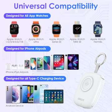 Small Portable Charger 5000mAh,iWatch Wireless Charger Mini Power Bank with Built-in Cable,Travel Ke...