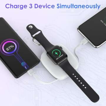 Small Portable Charger 5000mAh,iWatch Wireless Charger Mini Power Bank with Built-in Cable,Travel Keychain Charger for Apple Watch 9/Ultra2/8/Ultra/7/6/Se/5/4/3, iPhone 15/14/13/12/11,Android Phone