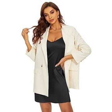 Miqieer Women Lingerie Satin Chemise Nightgown Sexy Full Slips Sleepwear (V-Black,Small)