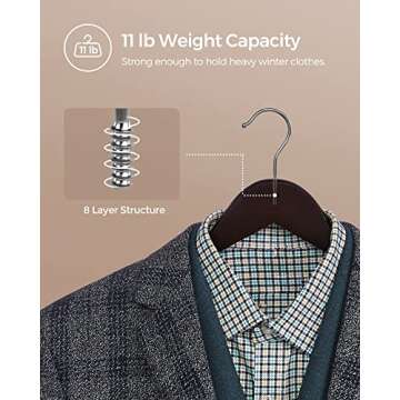 SONGMICS Wooden Hangers, 20-Pack Wood Coat Hangers with Shoulder Notches, Swivel Hook, Non-Slip for Jackets, Shirts, Suits, Brown and Silver UCRW05K-20