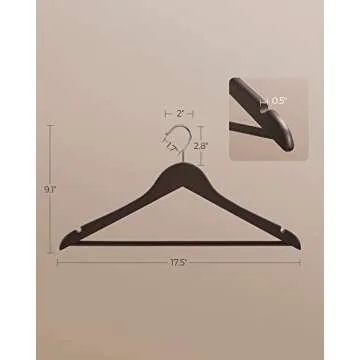 SONGMICS Wooden Hangers, 20-Pack Wood Coat Hangers with Shoulder Notches, Swivel Hook, Non-Slip for Jackets, Shirts, Suits, Brown and Silver UCRW05K-20