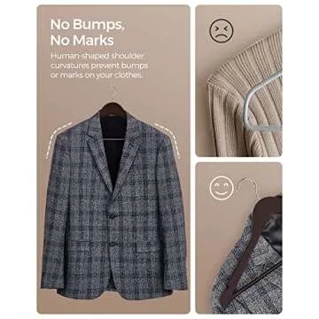 SONGMICS Wooden Hangers, 20-Pack Wood Coat Hangers with Shoulder Notches, Swivel Hook, Non-Slip for Jackets, Shirts, Suits, Brown and Silver UCRW05K-20