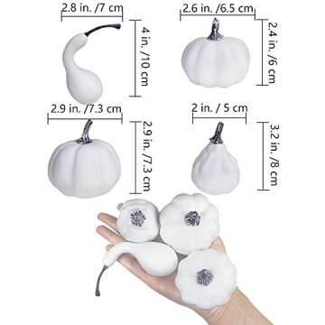 Package of 16 Mini Assorted Harvest White Artificial Pumpkin and Gourds Fall Wedding Thanksgiving Halloween Seasonal Holiday Tabletop Decoration Centerpiece