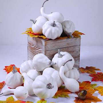 Package of 16 Mini Assorted Harvest White Artificial Pumpkin and Gourds Fall Wedding Thanksgiving Halloween Seasonal Holiday Tabletop Decoration Centerpiece