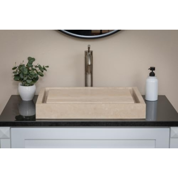 Eden Bath Rectangular Infinity Pool Stone Sink - Beige