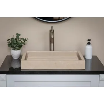 Eden Bath Rectangular Infinity Pool Stone Sink - Beige