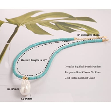 Turquoise Beaded Choker with Irregular Pearl Pendant for Women