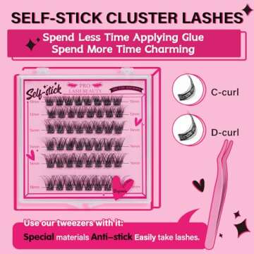 Self Adhesive Eyelashes 48Pcs Lash Clusters Press On Lashes Self Stick Cluster Lashes Pre Glued Eyelash Clusters No Glue No Remover Needed Easy to Apply Save Time (Begonia,D-10-18mix)