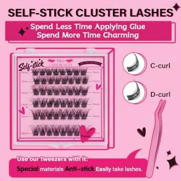 Self Adhesive Eyelashes 48Pcs Lash Clusters Press On Lashes Self Stick Cluster Lashes Pre Glued Eyelash Clusters No Glue No Remover Needed Easy to Apply Save Time (Begonia,D-10-18mix)