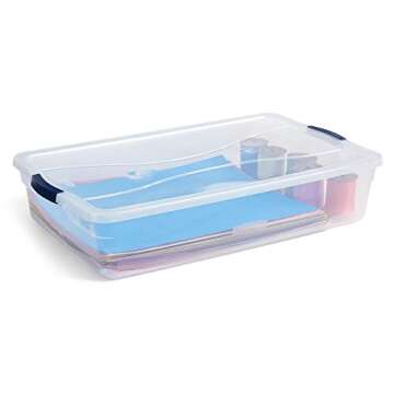 Rubbermaid Cleverstore 42 Quart Stackable Plastic Storage Container Organizer Bin with Latching Lids for Garage, Closet, and Classroom, Clear, 4 Pack