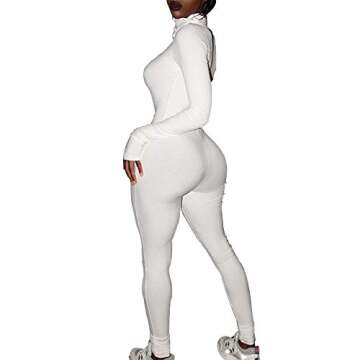 LuFeng Women's Long Sleeve High Neck Zipper Bodycon Tight Full Length Jumpsuits Rompers One Piece Outfits White