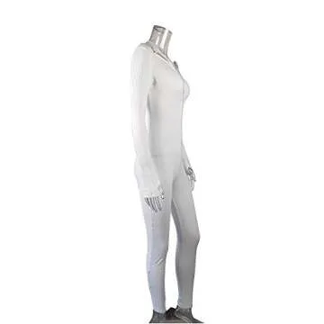 LuFeng Women's Long Sleeve High Neck Zipper Bodycon Tight Full Length Jumpsuits Rompers One Piece Outfits White