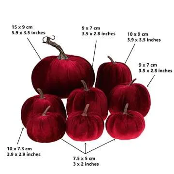 Gresorth 8pcs Assorted Size Fake Handmade Wine Red Velvet Pumpkins Artificial Fall Harvest Halloween Decoration for Home Kitchen Farmhouse Thanksgiving Wedding Festival