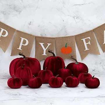 Gresorth 8pcs Assorted Size Fake Handmade Wine Red Velvet Pumpkins Artificial Fall Harvest Halloween Decoration for Home Kitchen Farmhouse Thanksgiving Wedding Festival