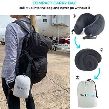 NeckSnug 4-in-1 Sleep Set - 100% Memory Foam Neck Travel Pillow with 3D Contoured Sleep Mask. Airplane Neck Pillow Travel for Adults. Perfect Travel Neck Pillow, Airplane Pillow for Flight