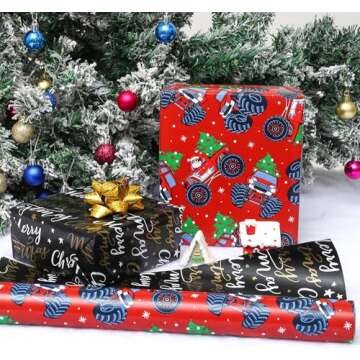 AUCLAY Reversible Christmas Wrapping Paper Roll - Festive Holiday Gift Wrap