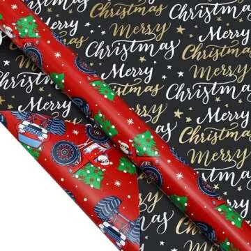 AUCLAY Reversible Christmas Wrapping Paper Roll for All Ages