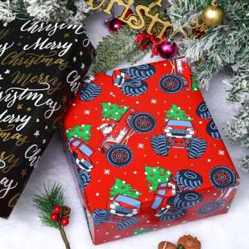 AUCLAY Reversible Christmas Wrapping Paper Roll for All Ages